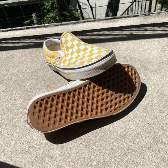 pastel yellow checkered vans